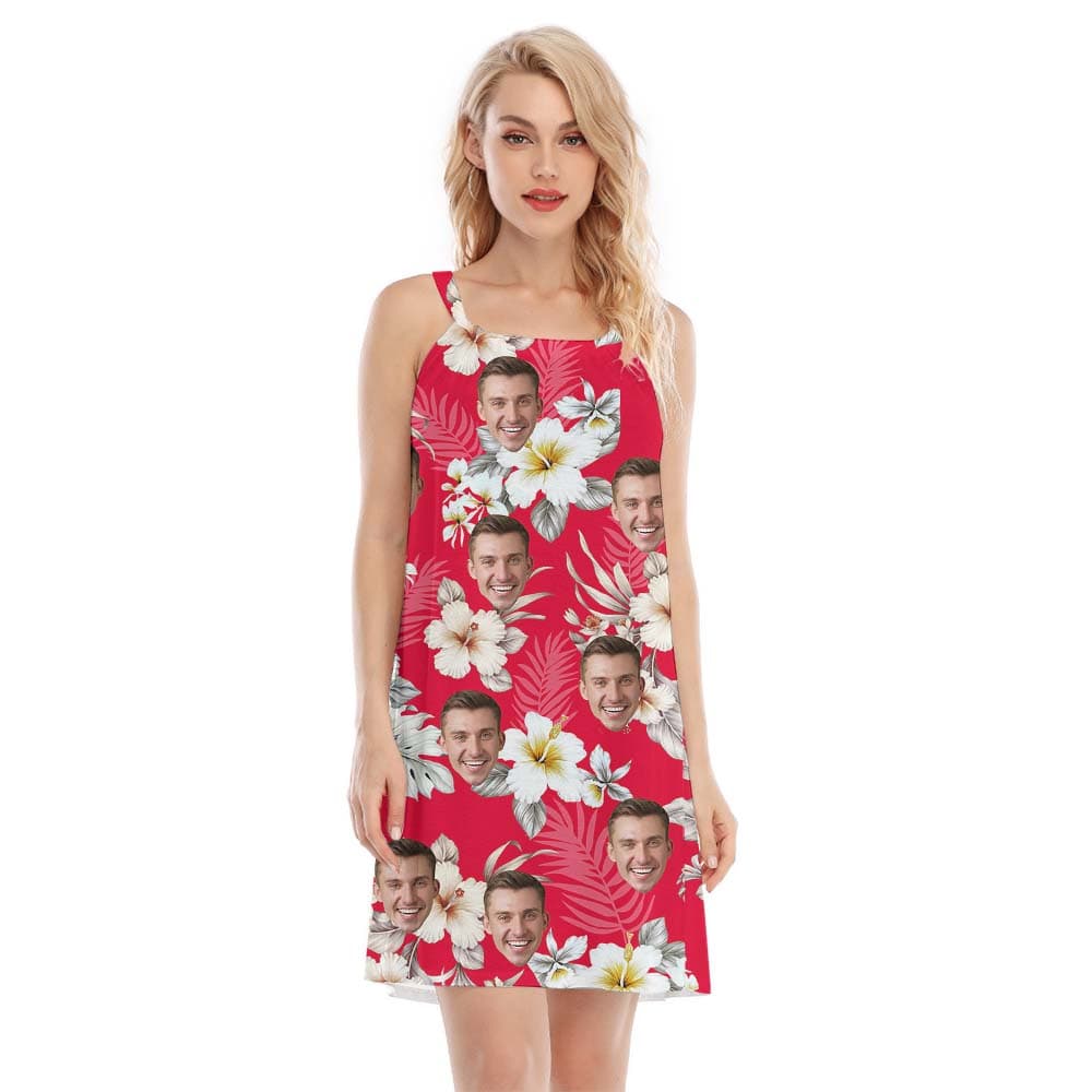 Personalized Face And Logo Red Cami Dress For Women3