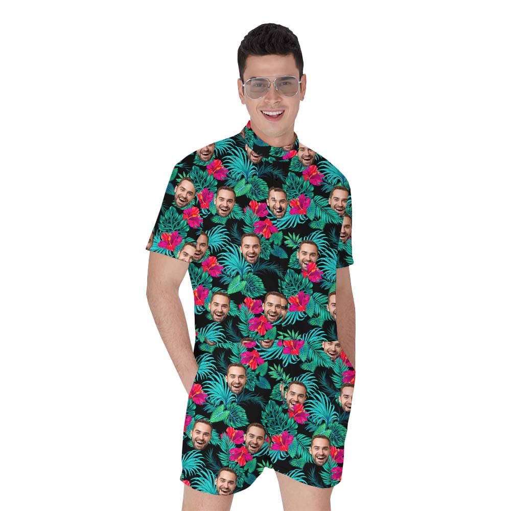 Personalized Face Print Hibiscus Aloha Men's Romper1