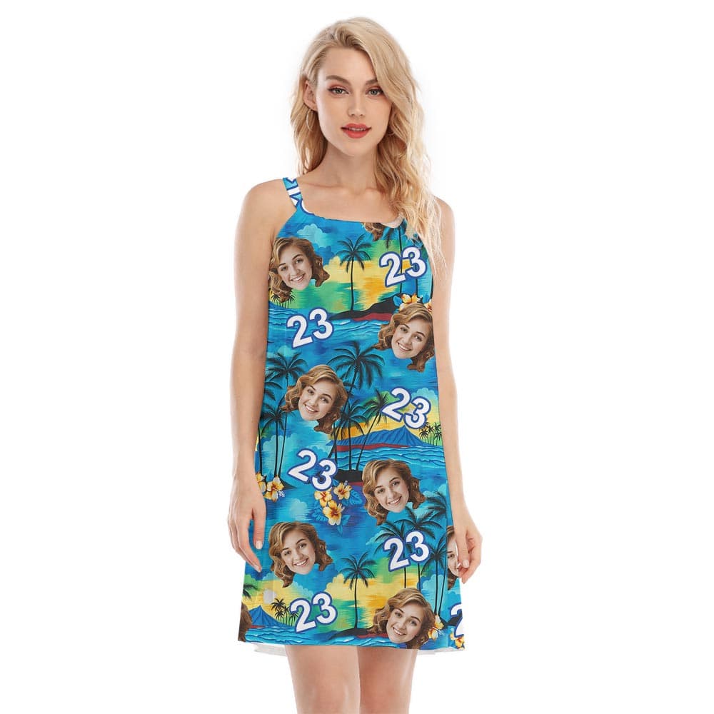 Personalized Happy Birthday Hawaiian Beach Dress With Face And Age