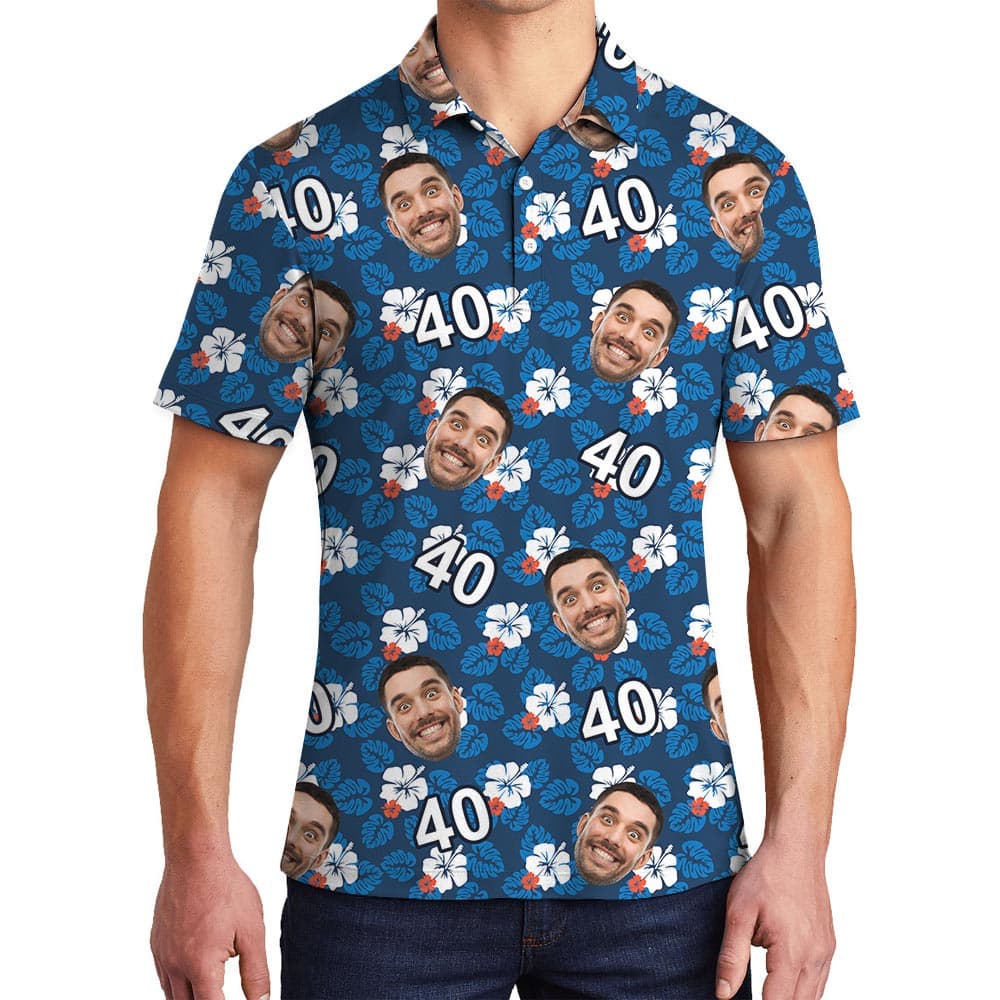 Personalized Men's Hawaiian Polo Shirt With Face And Age