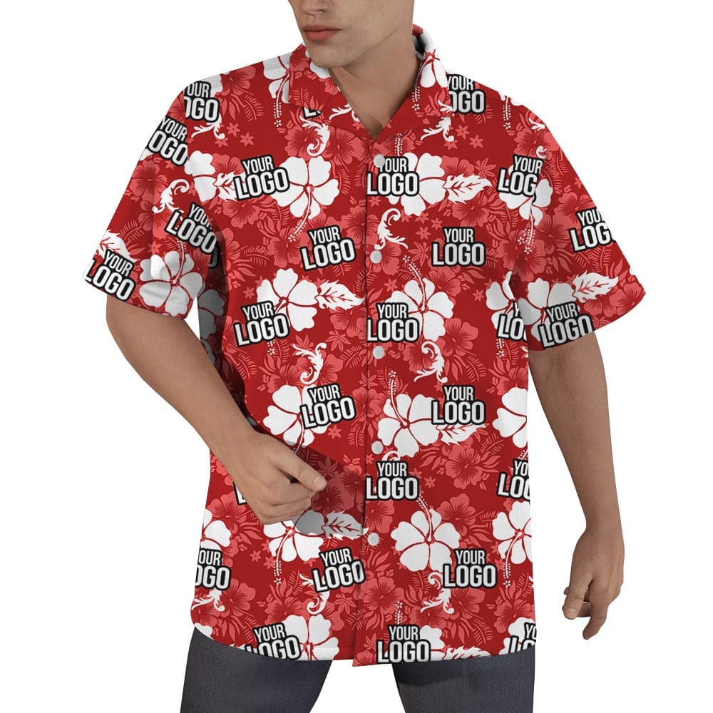Personalized Red Hawaiian Shirt With Company Logo