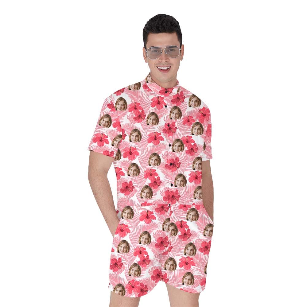Pink Hibiscus Custom Photo Male Romper1