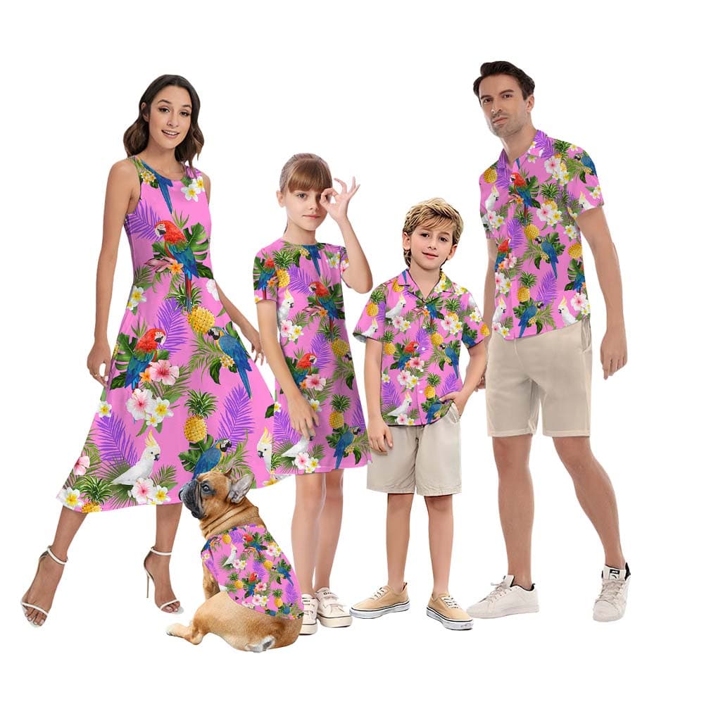 Pink Parrot Matching Family Hawaiian Outfits