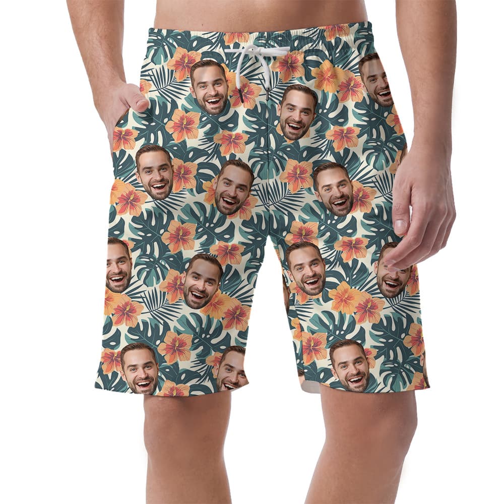 Plumeria Paradise Birthday Party Hawaiian Short for Men with Face Custom1