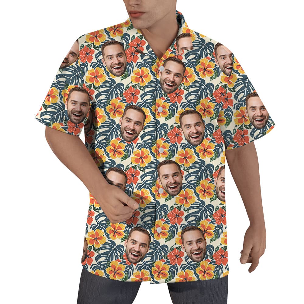 Plumeria Paradise Custom Face Hawaiian Mens Shirt for Birthday1