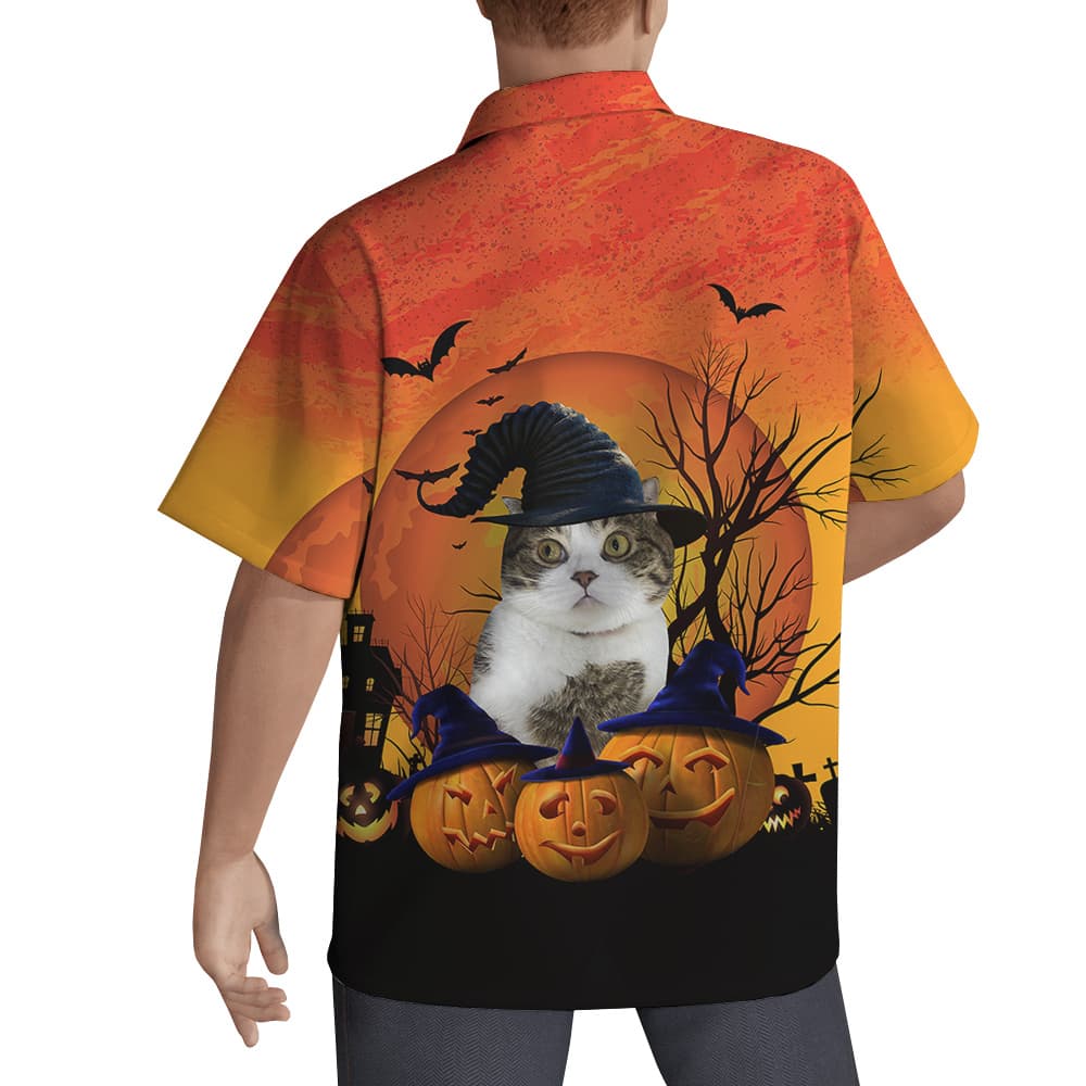 Pumpkin Cat Party Custom Pet Hawaiian Shirt for Men2
