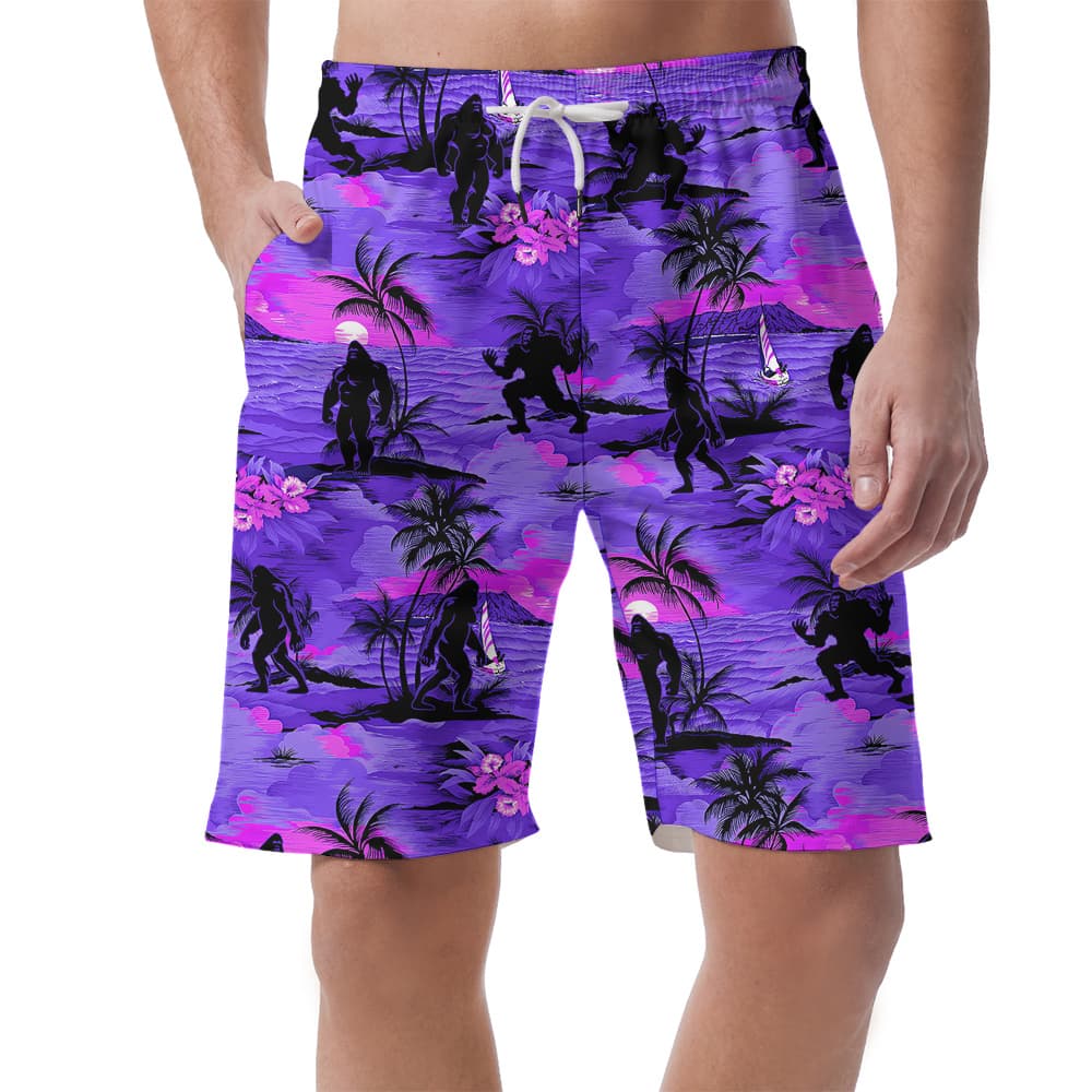 Purple Tropical Palm Trees Beach Theme Bigfoot Hawaiian Summer Shorts
