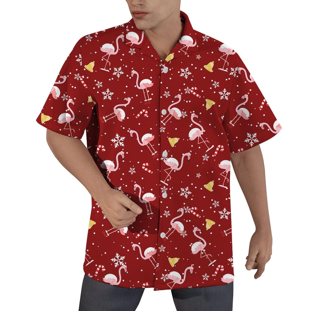 Red Christmas Flamingo Aloha Shirt For Men