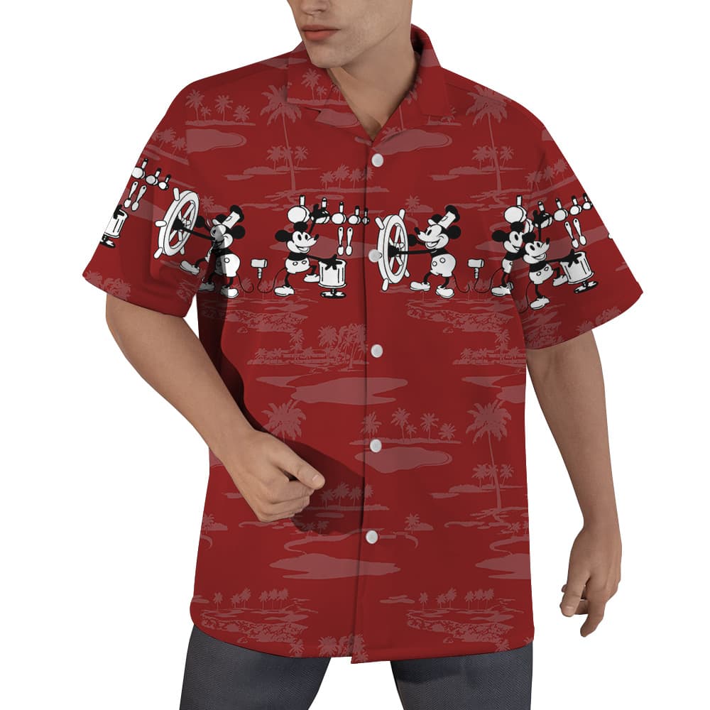 Red Steamboat Willie Mickey Hawaiian Shirt for Men1