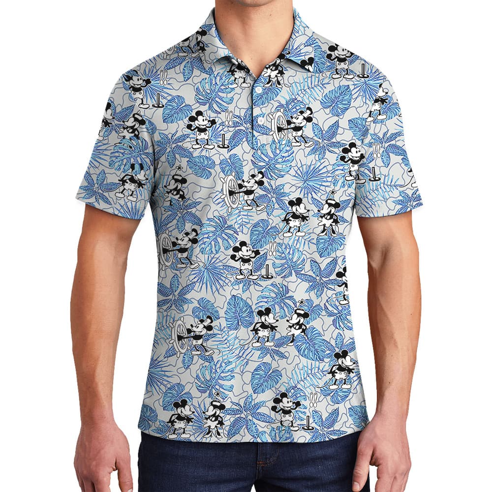 Retro Blue Tropical Mickey 1928 Edition Polo Shirt for Men1