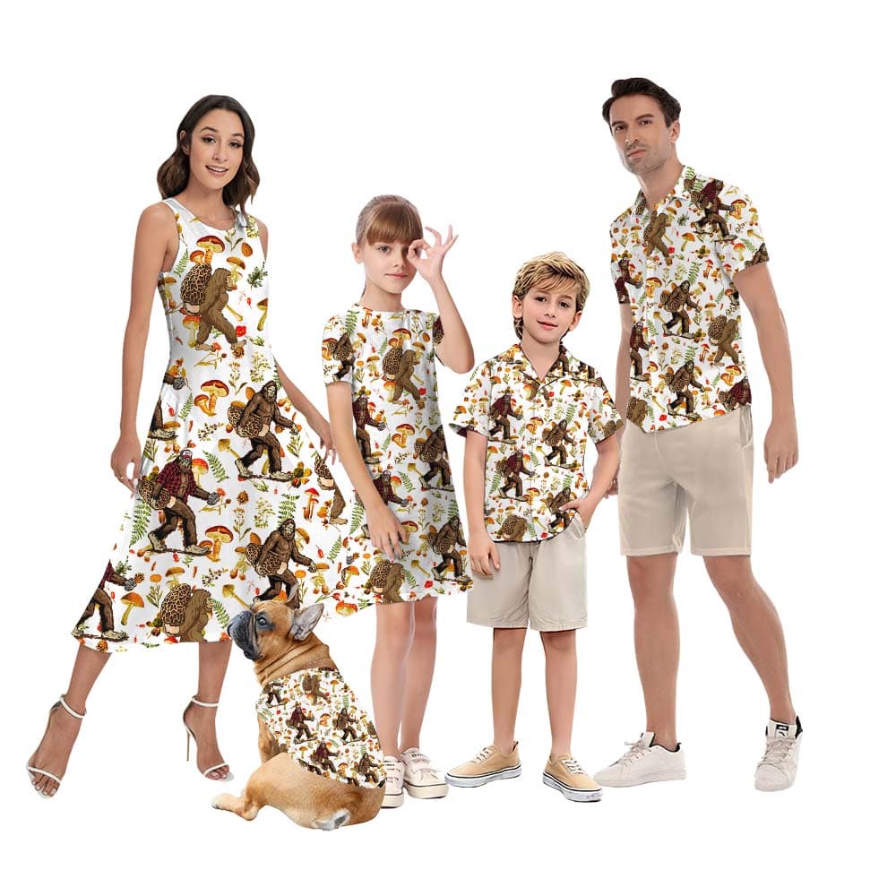 Sasquatch Mushroom Matching Hawaiian Outfits For Family And Dogs5