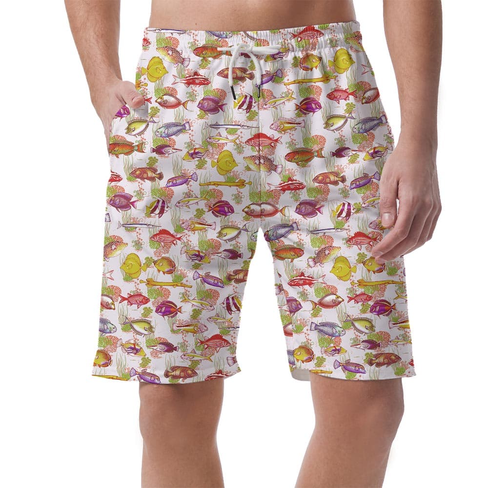 Sea Life Print On Hawaiian Shorts Men