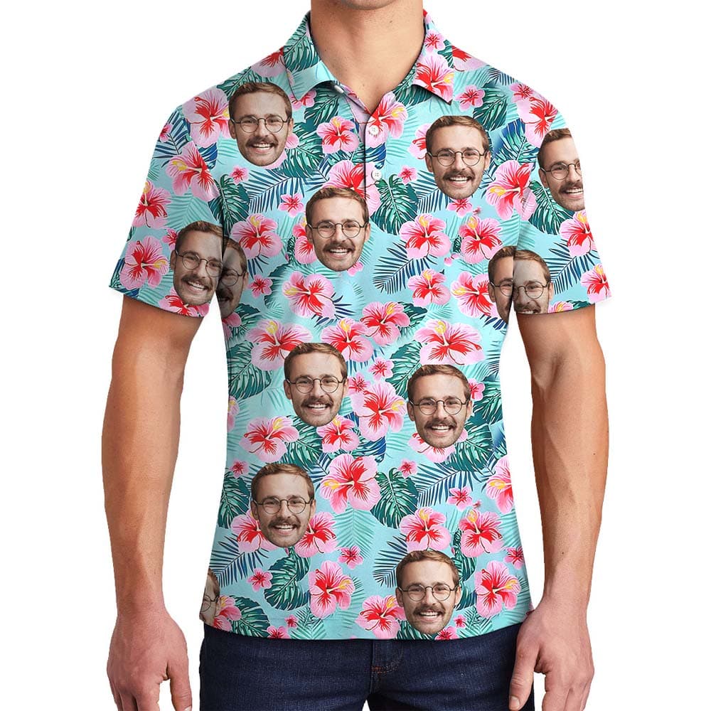 Short Sleeve Blue Men's Polo Shirts With Custom Faces1