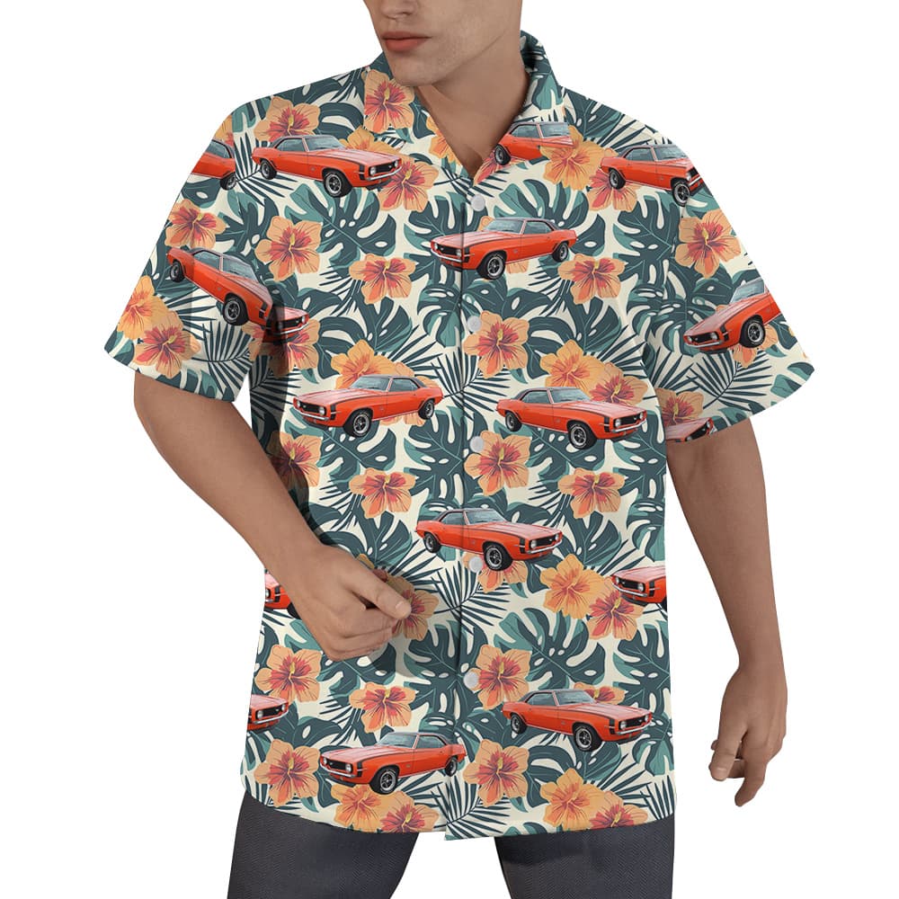 Spring Green Hibiscus Custom Hawaiian Men Shirt with Car1