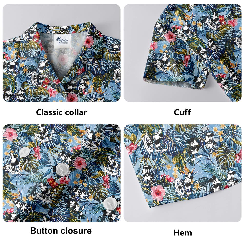 Steamboat Willie Mickey Floral Blue Hawaiian Shirt