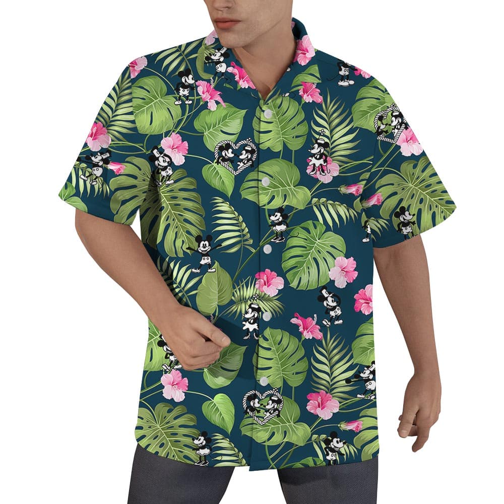 Steamboat Willie Mickey Minnie Floral Aloha Shirt For Men