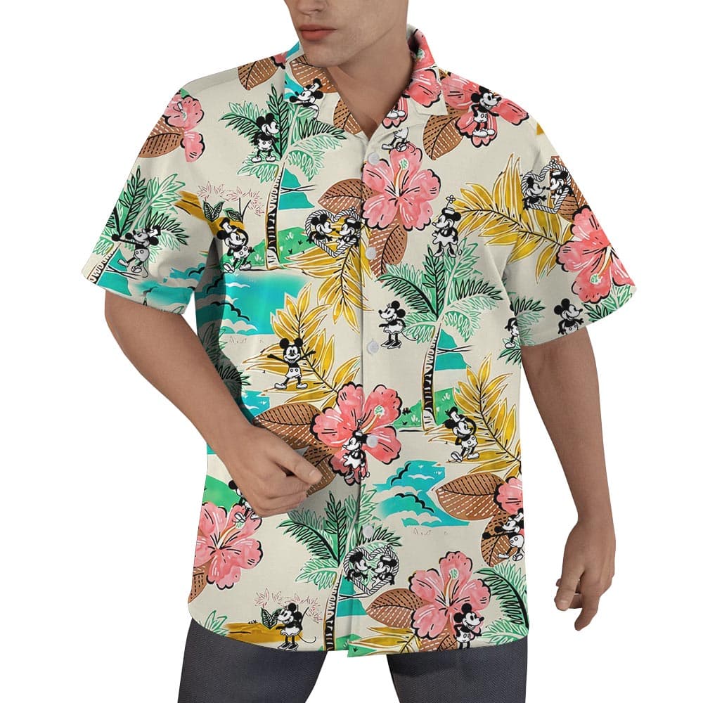 Steamboat Willie Mickey Minnie Flower Hawaiian Shirt For Men