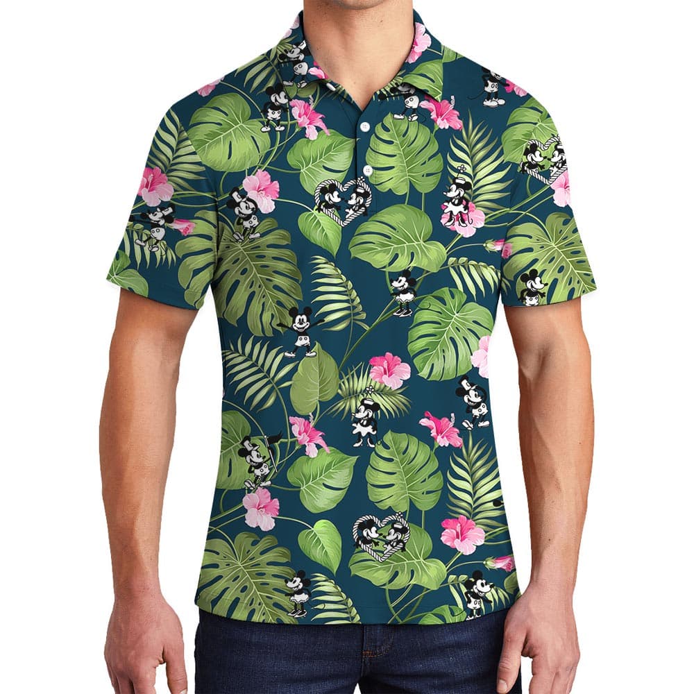 Steamboat Willie Mickey Minnie Tropical Polo Shirt For Men