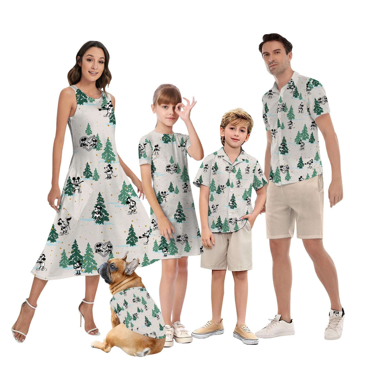 Steamboat Willie Mickey Mouse Christmas Tree Matching Hawaiian Shirt And Dress