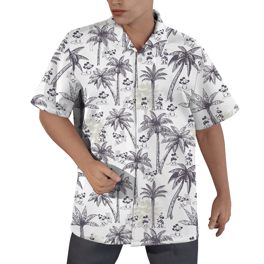 Steamboat Willie Mickey Palm Trees Classic White Hawaiian Shirt (1)