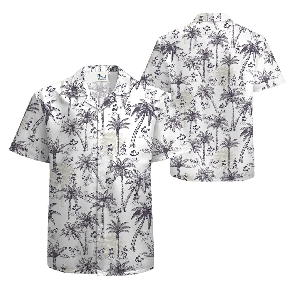 Steamboat Willie Mickey Palm Trees Classic White Hawaiian Shirt