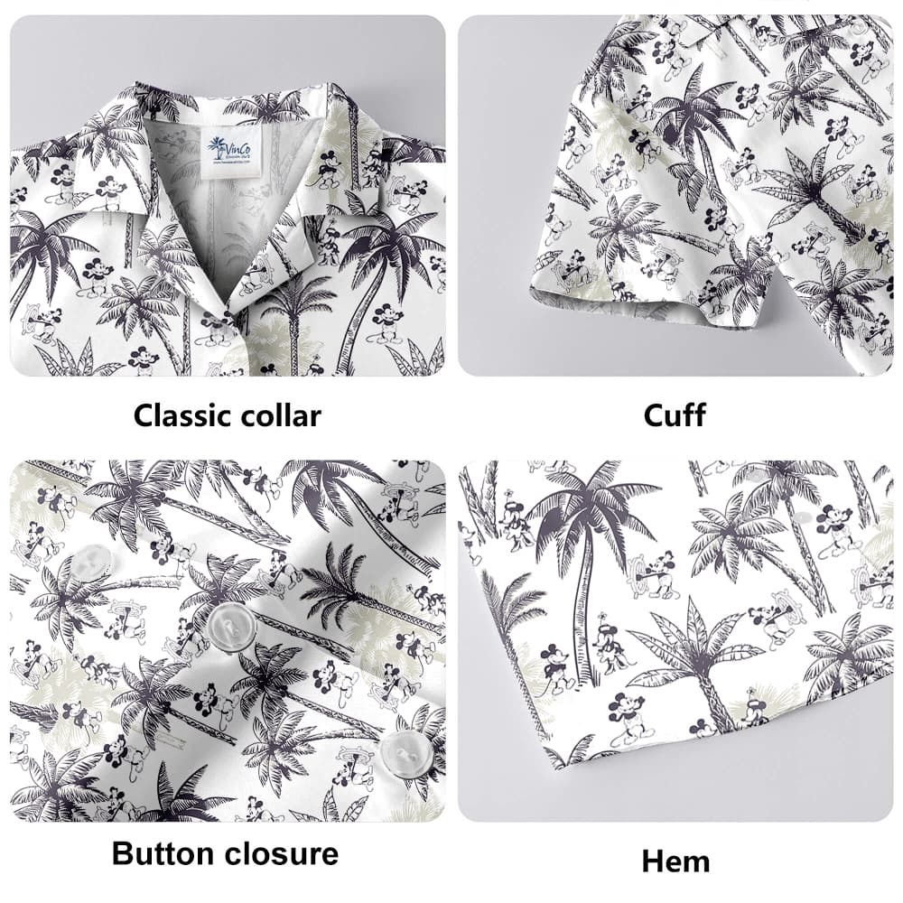 Steamboat Willie Mickey Palm Trees Classic White Hawaiian Shirt