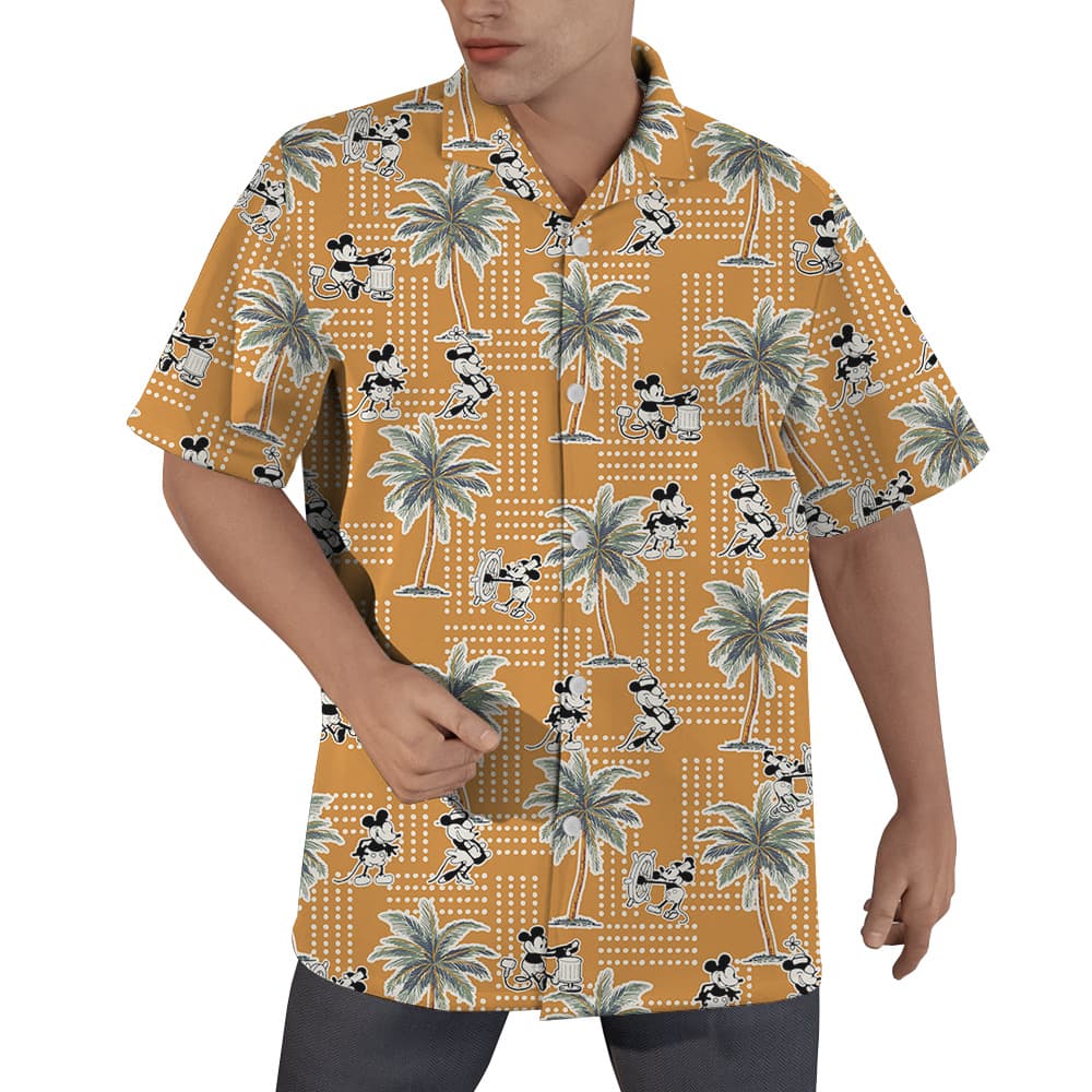 Steamboat Willie Mickey Palm Trees Yellow Vintage Hawaiian Shirt (1)