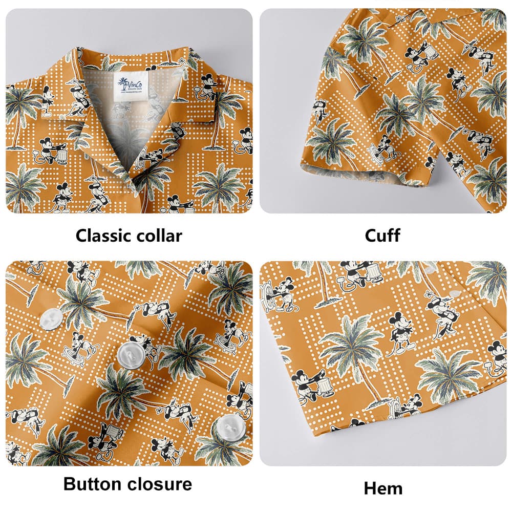 Steamboat Willie Mickey Palm Trees Yellow Vintage Hawaiian Shirt