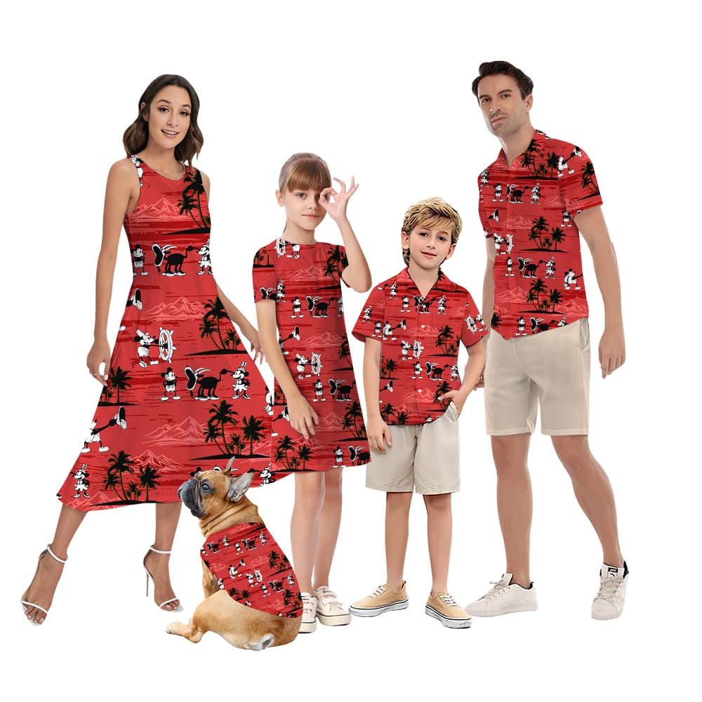 Steamboat Willie Mickey Tropical Sunset Beach Family Matching Hawaiian Outfits