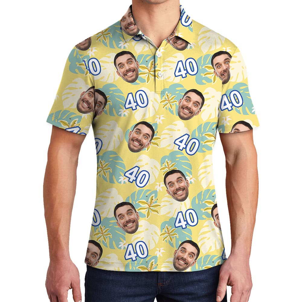 Summer Birthday Aloha Polo Shirt for Men with Face and Age Custom1