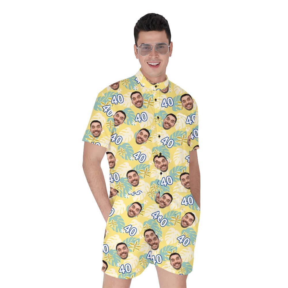 Summer Birthday Aloha Romper Mens with Face and Age Custom1