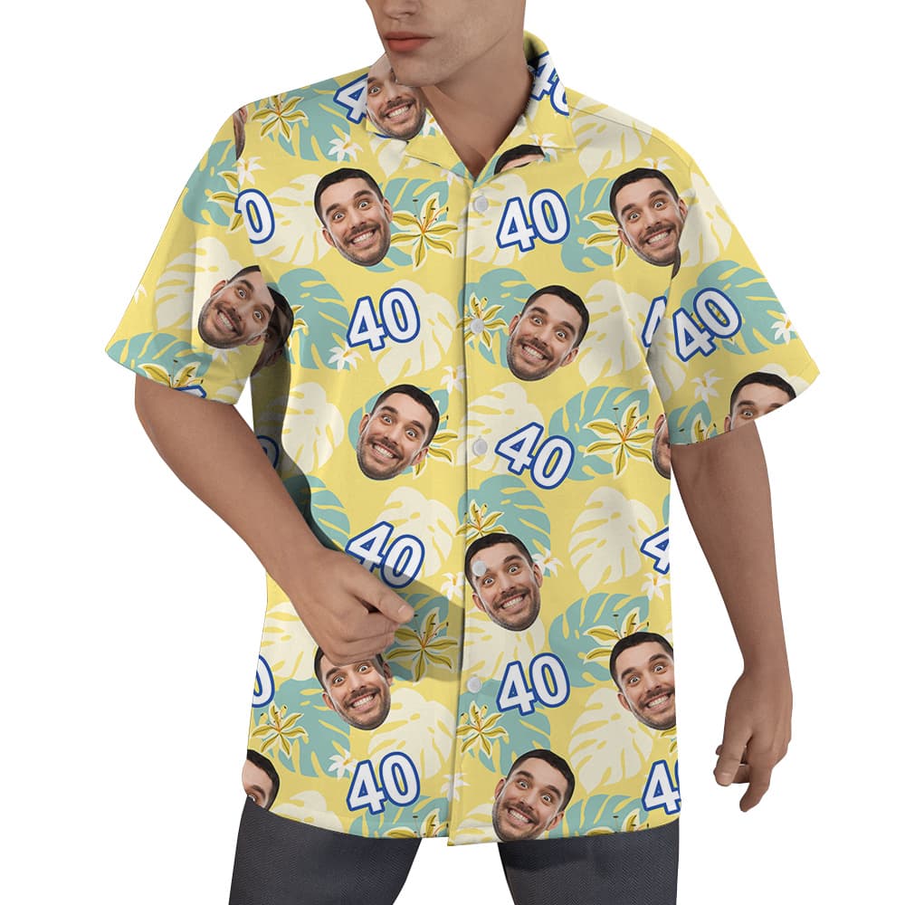 Summer Birthday Aloha Shirt for Men with Face and Age Custom1