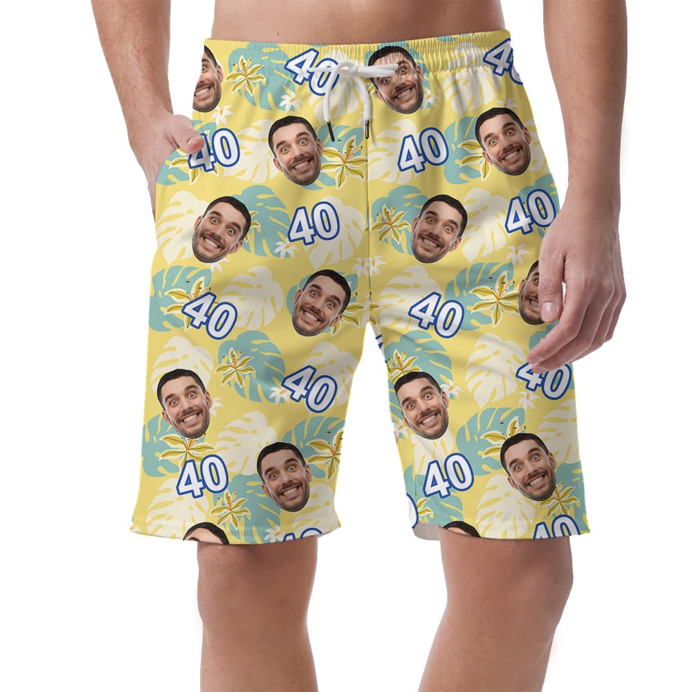 Summer Birthday Aloha Short for Men with Face and Age Custom1