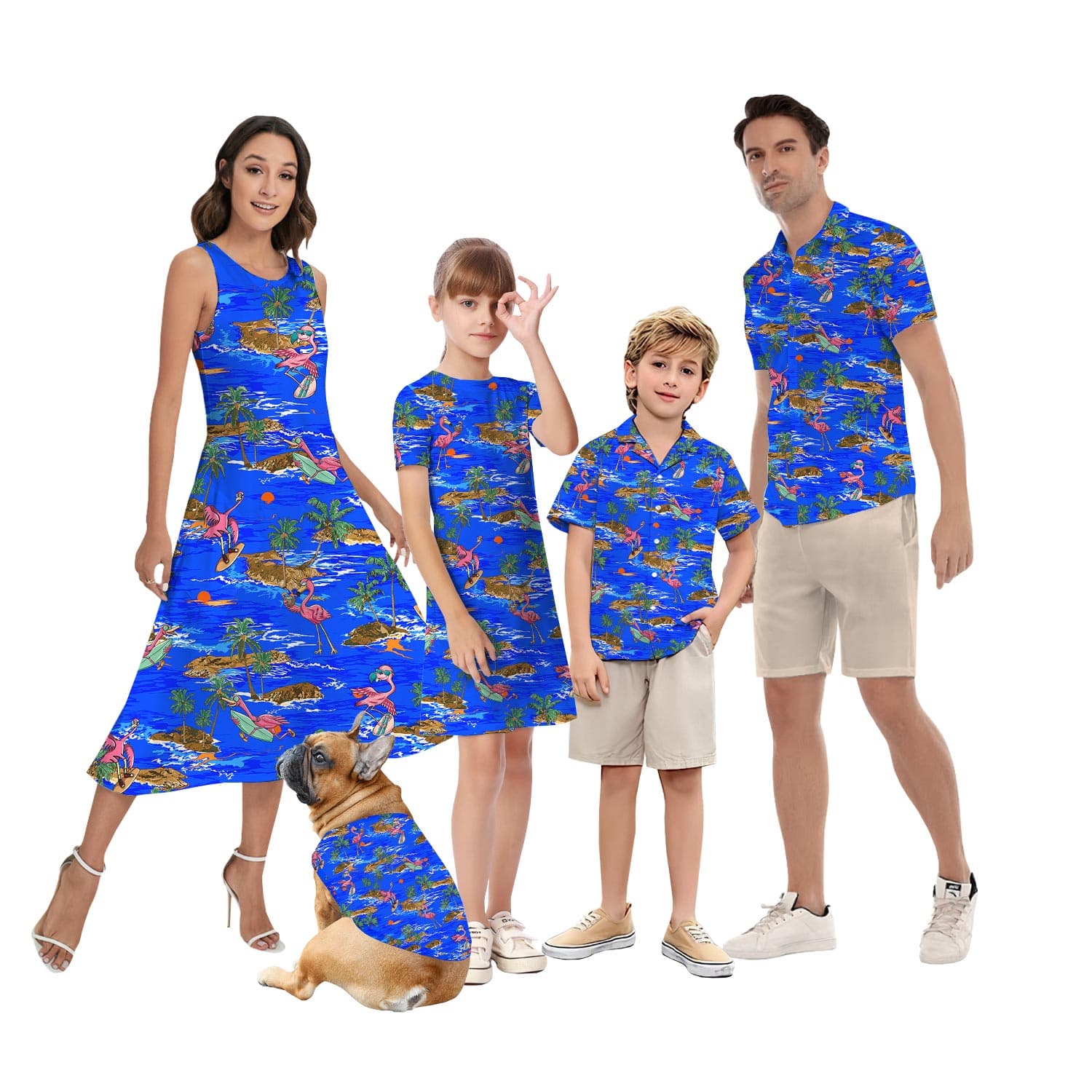 Surfing Flamingo Blue Hawaiian Shirt And Dress Matching