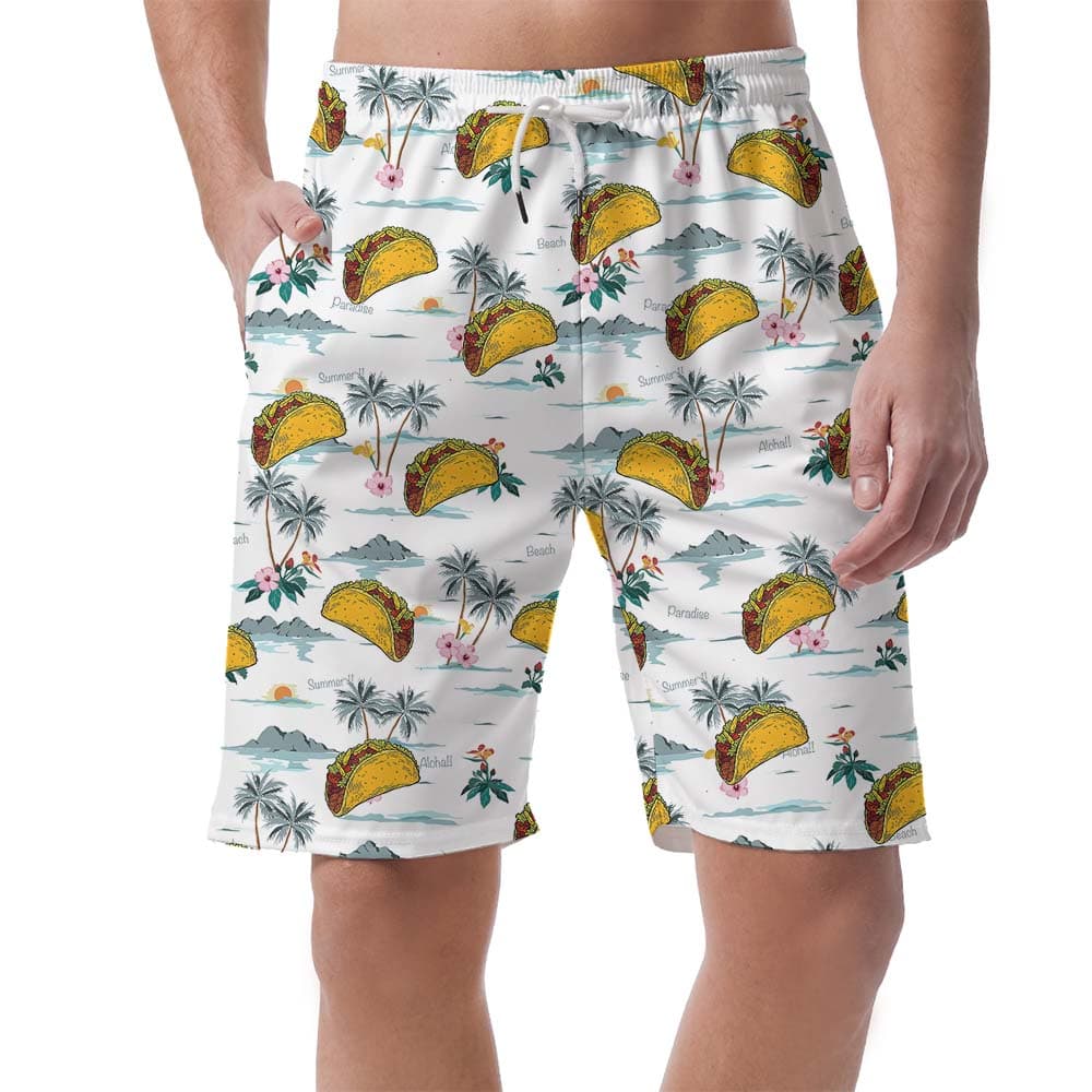 Taco Palm Tree Men's Beach Shorts4