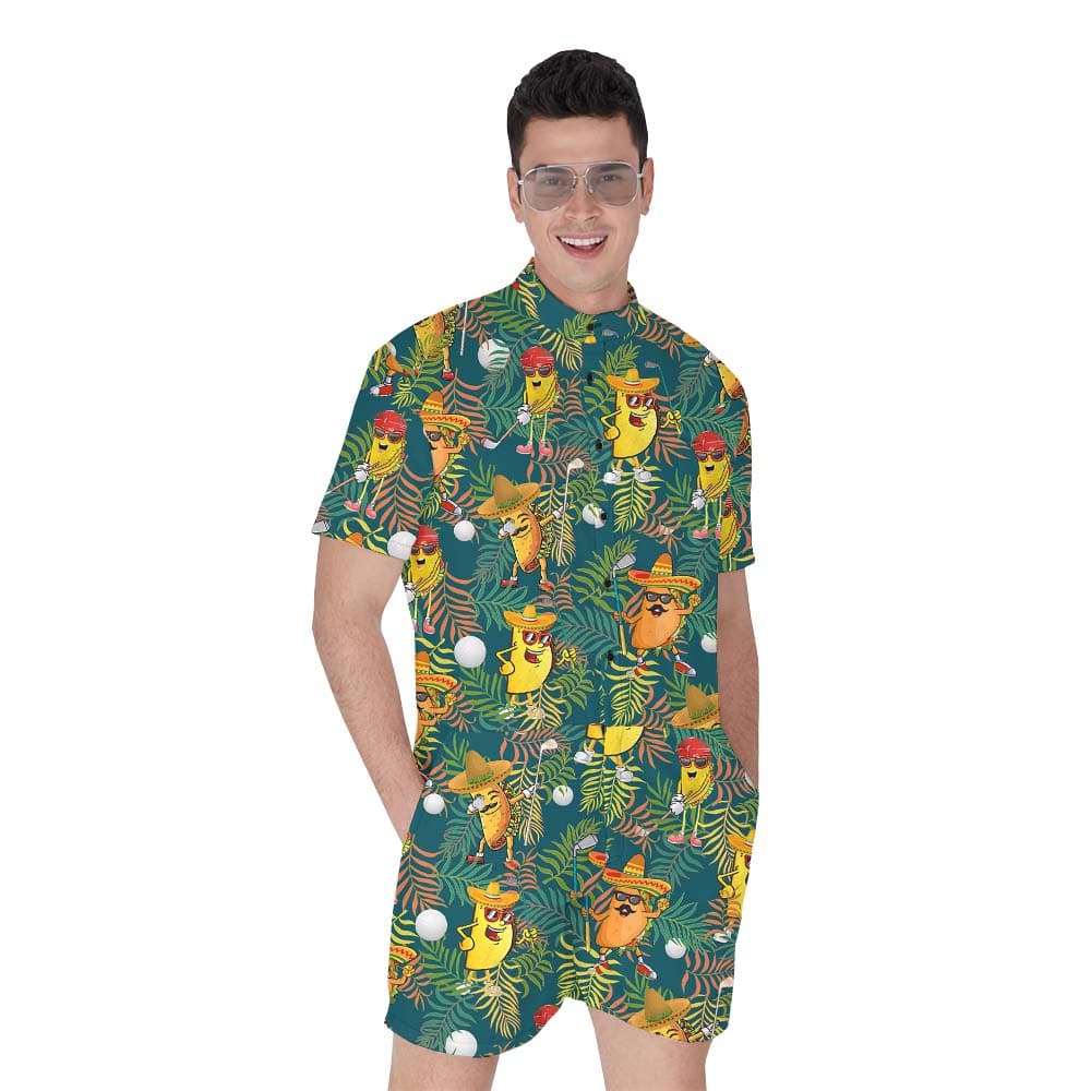Taco Print Golfing Tropical Romper For Men1