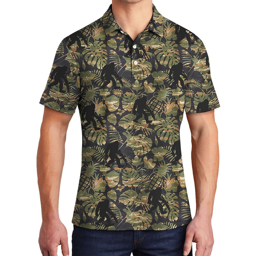 Tactical Sasquatch Tropical Camouflage Hawaiian Polo Shirt