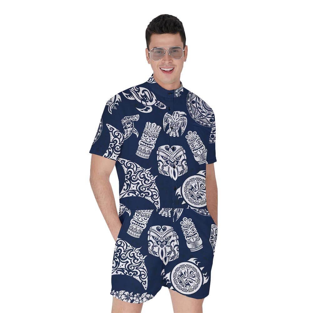 Tiki Hawaiian Men's Romper For Summer Vacation