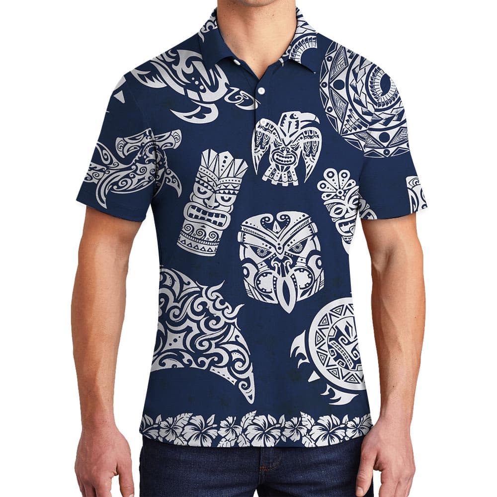 Tiki Print Matching Men's Hawaiian Polo