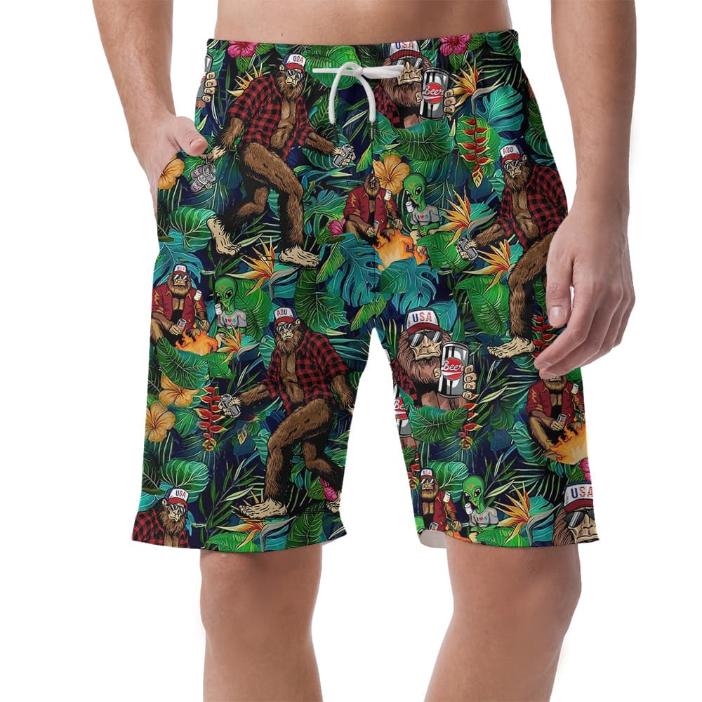 Tropical Bigfoot Beer Hawaiian Beach Shorts For Men
