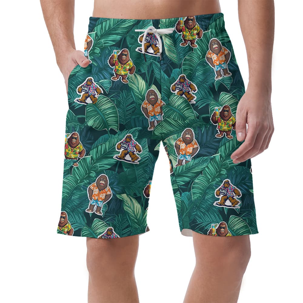 Tropical Bigfoot Vacation Hawaiian Beach Shorts For Men