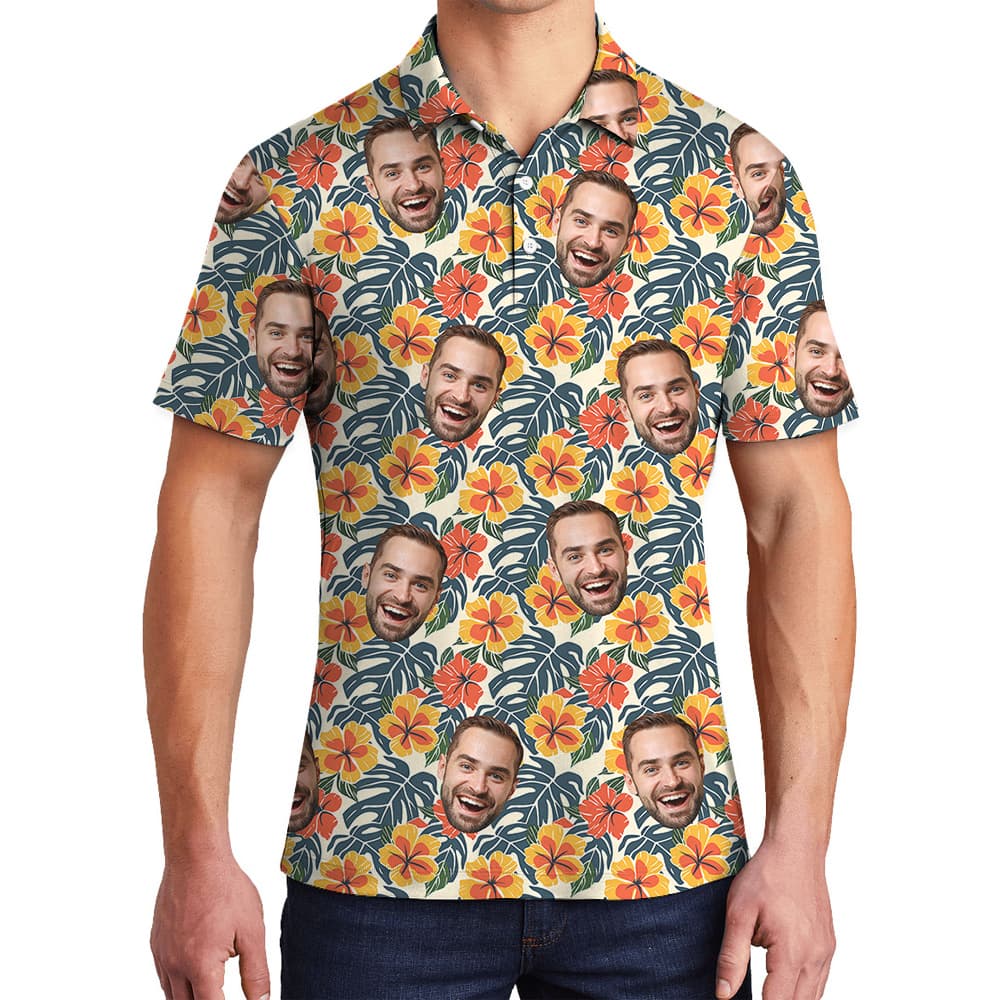 Tropical Botanicals Custom Face Hawaiian Polo Mens Shirt for Birthday1