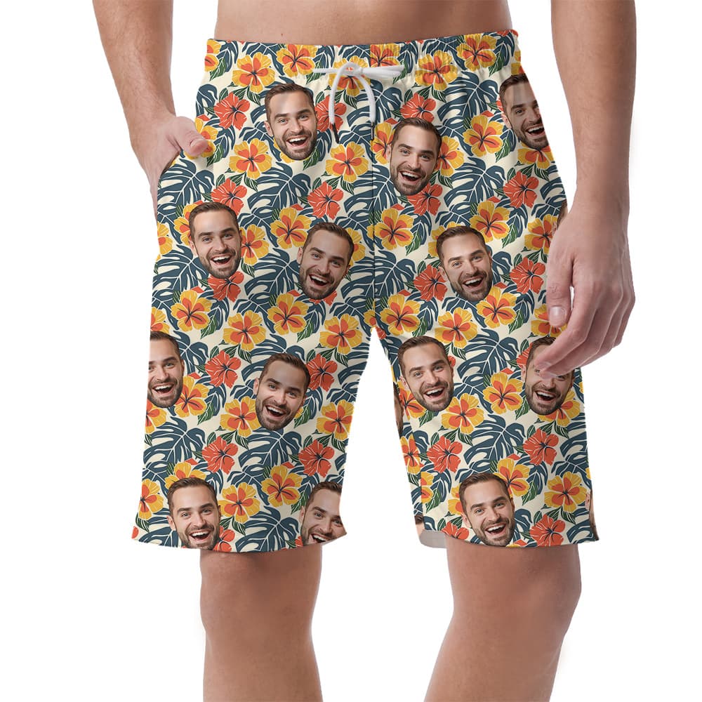 Tropical Botanicals Custom Face Hawaiian Short Mens for Birthday1