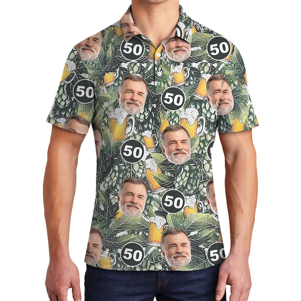 Tropical Custom Face and Age for Birthday Hawaiian Men Polo Shirt1
