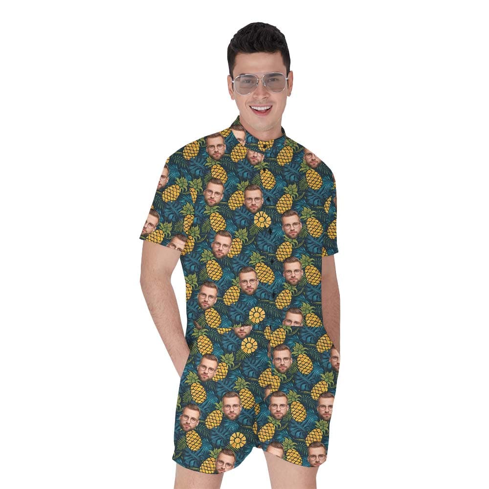 Tropical Custom Multi-Face Print Pineapple Hawaiian Romper1