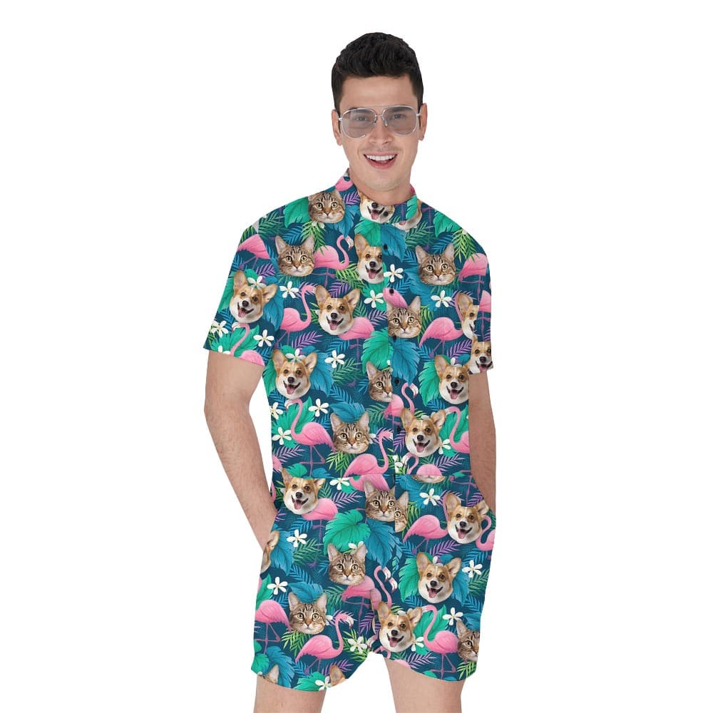 Tropical Flamingo Custom Romper With Photo For Men