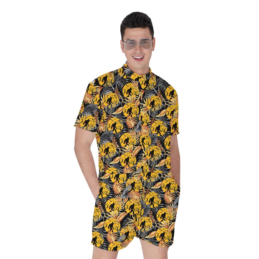 Tropical Halloween Sasquatch Men's Hawaiian Romper