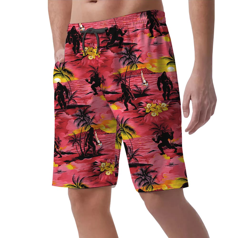 Tropical Islands Sasquatch Palm Trees Hawaiian Beach Shorts For Men