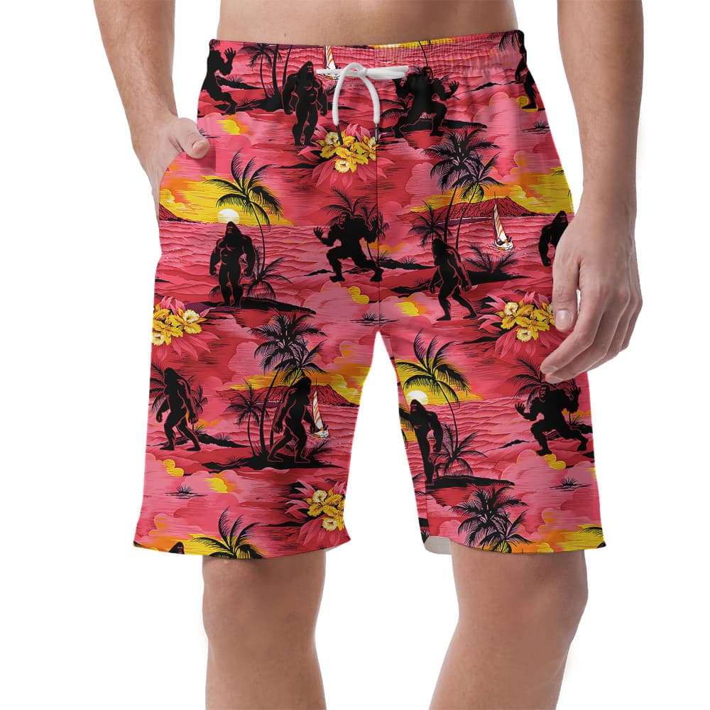 Tropical Islands Sasquatch Palm Trees Hawaiian Beach Shorts For Men