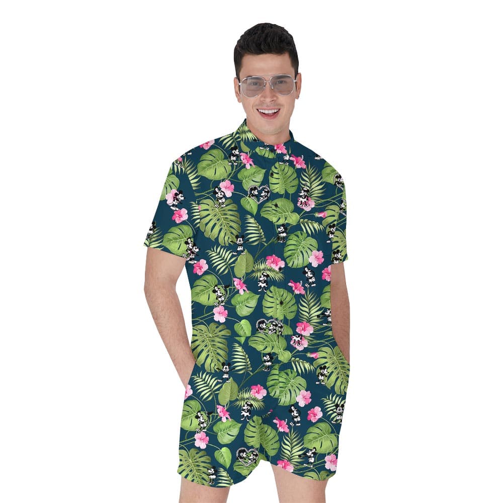 Tropical Male Romper With Mickey Minnie Steamboat Willie